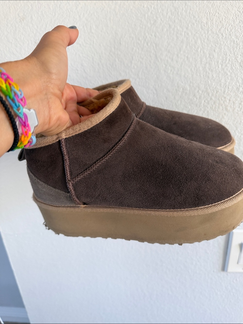 Cozy Brown Suede Platform Mules - Plush Lined Slip-Ons